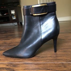 Calvin Klein Black Leather Pointed Toe Booties
